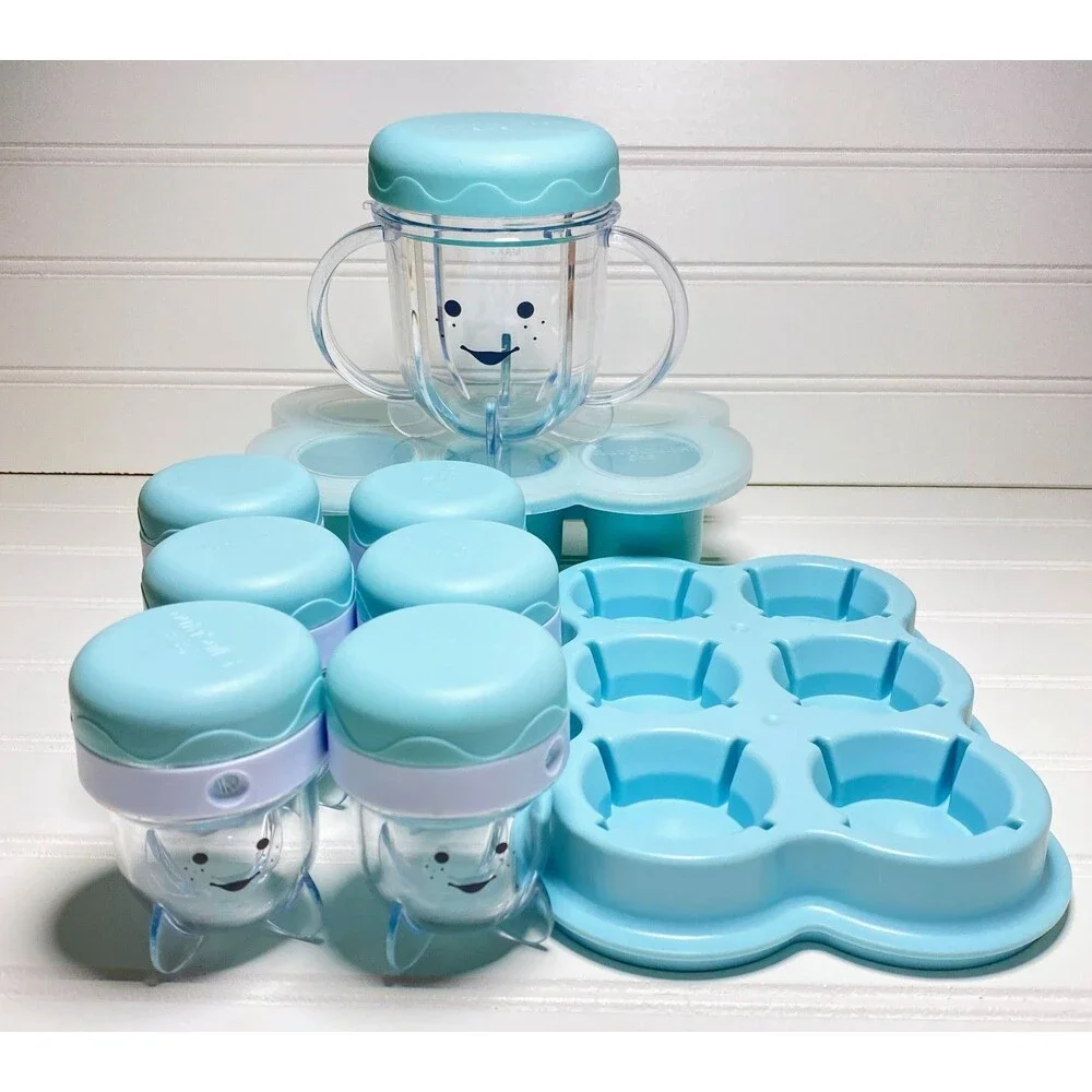 Nutribullet Baby Food Blender Cups Storage Jars Freezer Tray Blue/White NBY50100